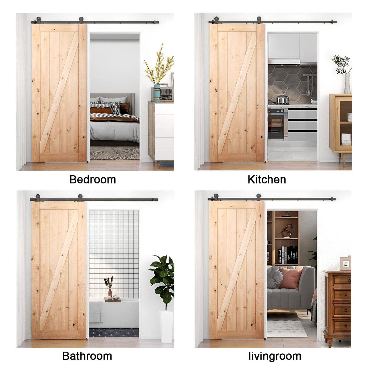 CCJH 6.6FT Sliding Barn Door Hardware Kit, Heavy Duty, Smoothly and Silently, Easy to Install, Fit 39.6" Width Single Door Panel, T-Shaped Style Black CCJH