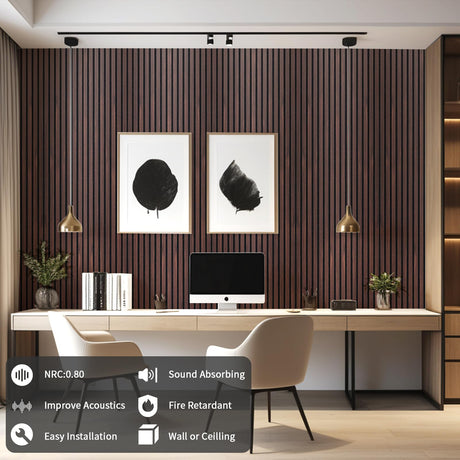 AMZDEPOT Wood Slat Wall Panel, 48'' x 24'' Wood Panels for Wall, 3D Soundproof Wall Panels, Large Acoustic Panels for Interior Ceiling and Wall Decor Noise Reduction, 2 Pack, Walnut AMZDEPOT