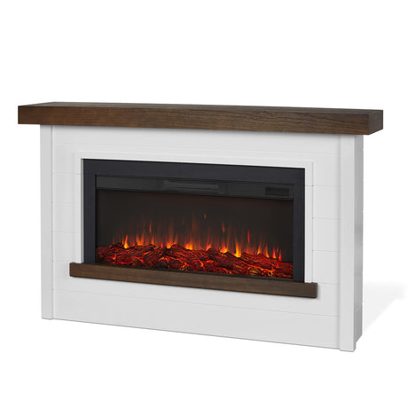 Real Flame Bernice 67" Landscape Electric Fireplace with Mantel for Living Room or Bedroom, Replaceable Fireplace Insert Heater, Realistic Log and Flame Effect, Remote Control, White Real Flame