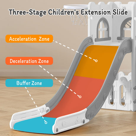 MOCUTEEN 6 in 1 Toddler Slide,Baby Playset for Indoor Outdoor Playground with Basketball Hoop,Storage and Telescope,Climbing Toys for Toddler Playground Playset MOCUTEEN