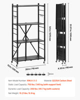 VEVOR 4-Tier Foldable Storage Shelf, 28W x 13D x 54H Inch Folding Metal Rack Shelving Unit, No Assembly Organizer Shelf with 5 Wheels & 4 Hooks for Pantry, Kitchen, Garage, Basement, Black VEVOR