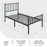 Yaheetech Twin Size Bed Frame Metal Platform Bed Frame Mattress Foundation with Spindle Headboard & Footboard/No Box Spring Needed/14 Inch Underbed Storage/Firm Support & Easy Set up Structure, Black Yaheetech