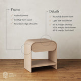 Nathan Jamea Iris Mid-Century Modern Nightstand with Drawer, End Table with Storage for Bedroom or Living Room with Rounded Silhouette, Light Oak Nathan James