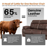 Msutree Loveseat Recliner Sofa, Oversized 2 Seater Reclining Loveseat Chair, Top Grain Leather Manual Recliner Sofa, Brown Modern Double Seater Couch for Living Room Msutree