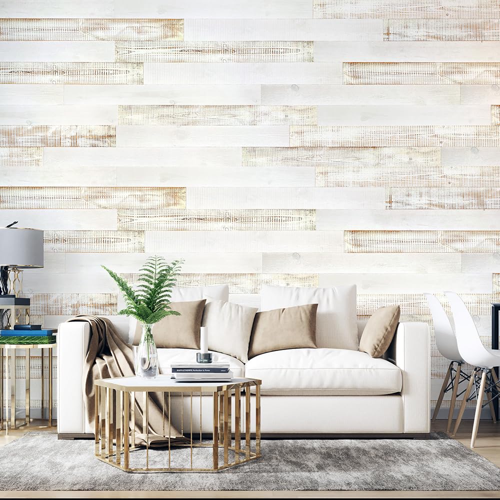 Urban Decor Wood Panels for Wall, Easy Peel and Stick Reclaimed Barn Wood Accent Planks for Kitchen Island Bedroom Doorways Backsplash (White Wash) Urban Decor MagicWood