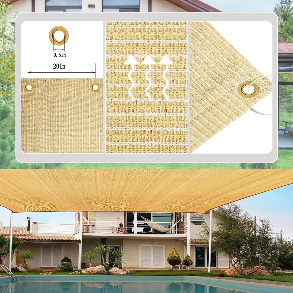 JUNKOGO Shade Cloth 90% 10x15 Ft Sun Shade Mesh Netting Cover for Pergola, Garden, Outdoor, Patio, Deck, Backyard JUNKOGO