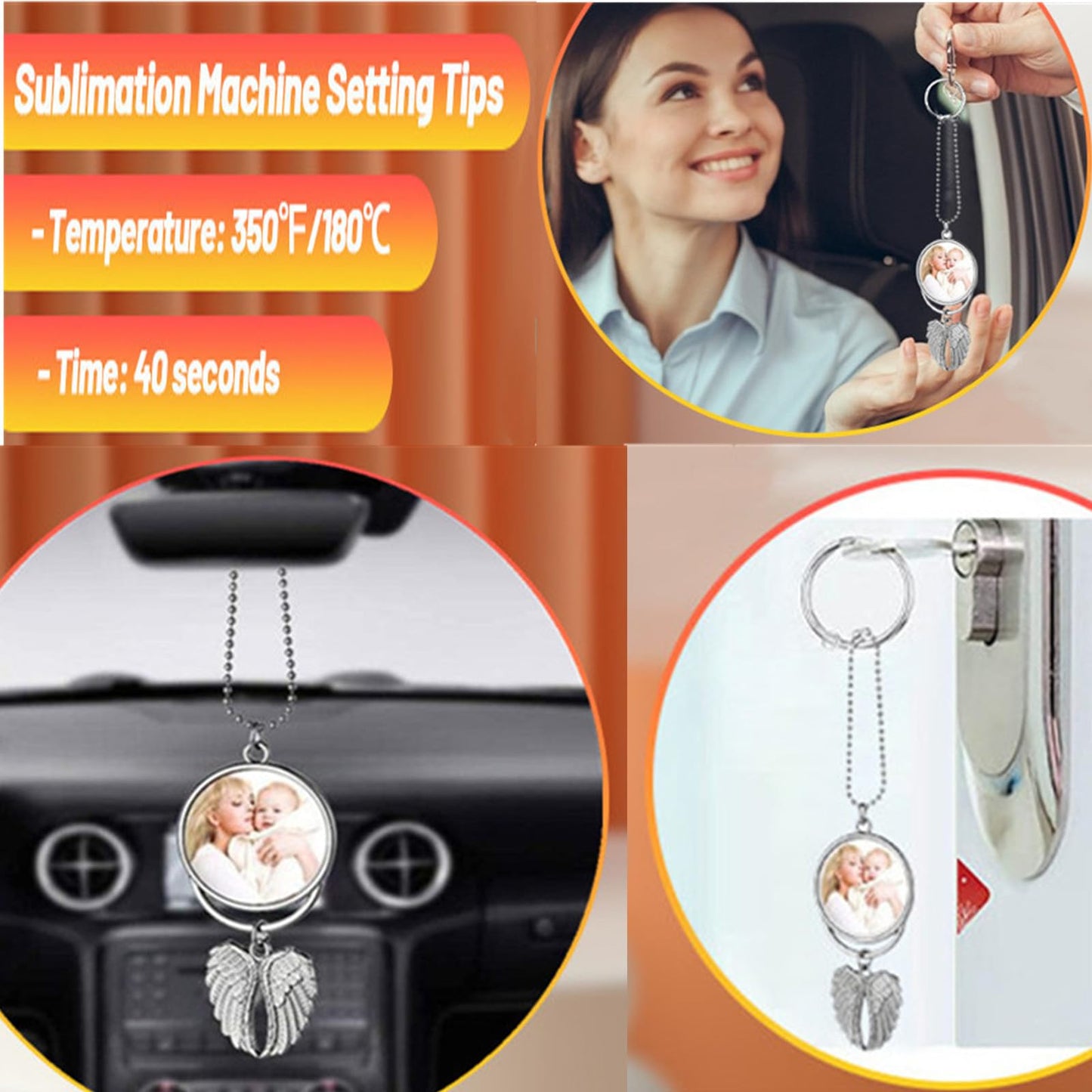 Car Hanging Ornament,Angel Wing Car Rearview Mirror Pendant with Sublimation Blank Pendant Heat Transfer Photo Frame for Automobiles Home Window Christmas Ornaments (Silver-5PC)