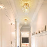 Modern Mini Crystal Chandelier, 3-Tier Raindrops Design Small Chandelier Light Fixture, Flush Mount Ceiling Light Fixture for Bedroom, Hallway, Living Room - E26 Base, Chandelier for Bedroom (Gold) Cyaruy