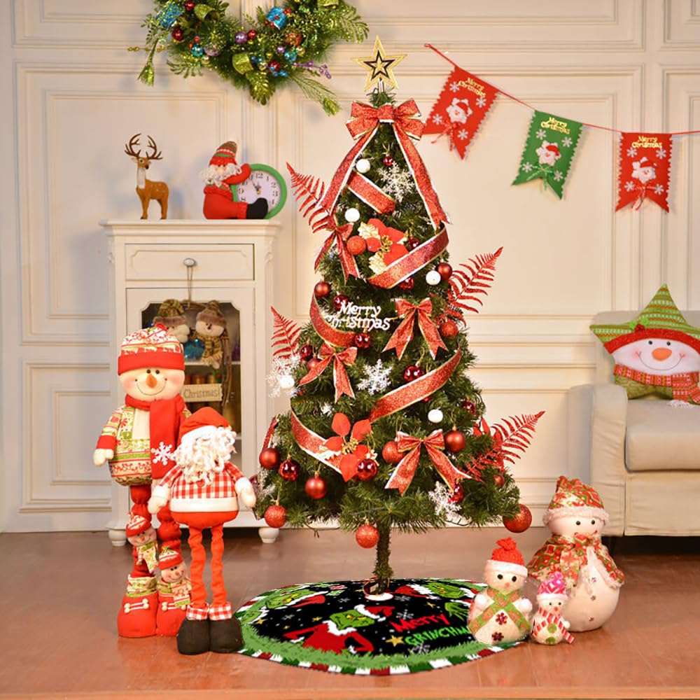 Christmas Tree Skirt 48 Inches Tree Skirts, Large Christmas Decor Mat for Decor Holiday Party Indoor Outdoor Wvapzwr
