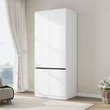 LABROSKIA Bedroom Armoire Wardrobe Closet with 2 Doors: 75" White Wardrobe Cabinet for Clothes, Wooden Closet with Hanging Rod, Modern Armoire with Shelves (1) LABROSKIA