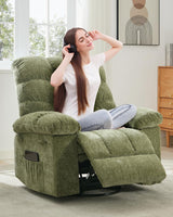 Oversized Swivel Rocker Recliner Chair for Adult,360°Swivel Rock Recliner,Extra Wide Manual Recliners,Chenille Upholstery Overstuffed Soft Rocking Sofa Chair,Green OUTGOODS