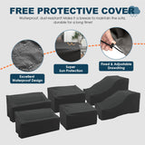 VONZOY 7 Piece Patio Furniture Set with Fire Pit Table, Outdoor Conversation Sets Wicker Rattan Sectional Sofa with Coffee Table, 4'' Thickened Cushion Navy Blue (Include Waterproof Cover) VONZOY