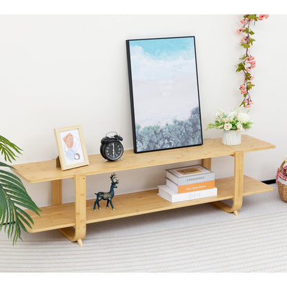 HollyHOME Bamboo TV Stand with Storage for TVs up to 65'', Modern Entertainment Center with 2 Open Shelf, Accent TV Media Console Table for Living Room, Bedroom, 55"(L), Burlywood - WoodArtSupply