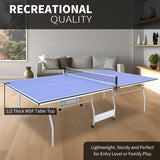 9Ft Mid-Size Table Tennis Table Foldable & Portable Professional MDF Ping Pong Table Set for Indoor Games Quick Clamp Ping Pong with Net, 2 Table Tennis Paddles and 3 Balls Blue Hipicute