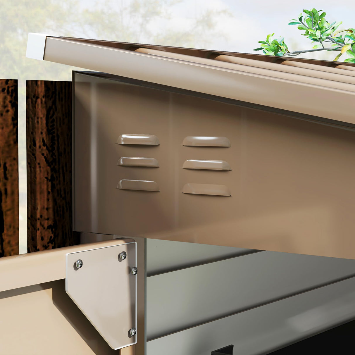 Outsunny 4.6' x 9' Steel Outdoor Storage Shed, Lean to Shed, Metal Tool House with Foundation Kit, Lockable Doors, Gloves and 2 Air Vents for Backyard, Patio, Lawn, Brown Outsunny