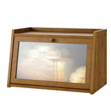 kiplant Bread Box for Kitchen Counter, Large Bamboo Bread Storage Container with Wavy Arcylic Transparent Door, Bamboo Wooden Farmhouse Bread Box for Your House (Brown) kiplant