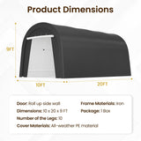 FansaFurn Carport, 10X20 Ft Round Portable Garage, Steel Heavy Duty Carport with Ground Stakes, Tensioner and 2 Roll Up Windows PE Fabric Car Port, Garage, Storage Shed, Tent for Storage, SUV FansaFurn