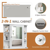 Meilocar Bathroom Medicine Cabinet, Bathroom Mirror Cabinet Wall Mounted with 6 Side Open Shelves, White Wall Cabinet with Mirror, White Meilocar