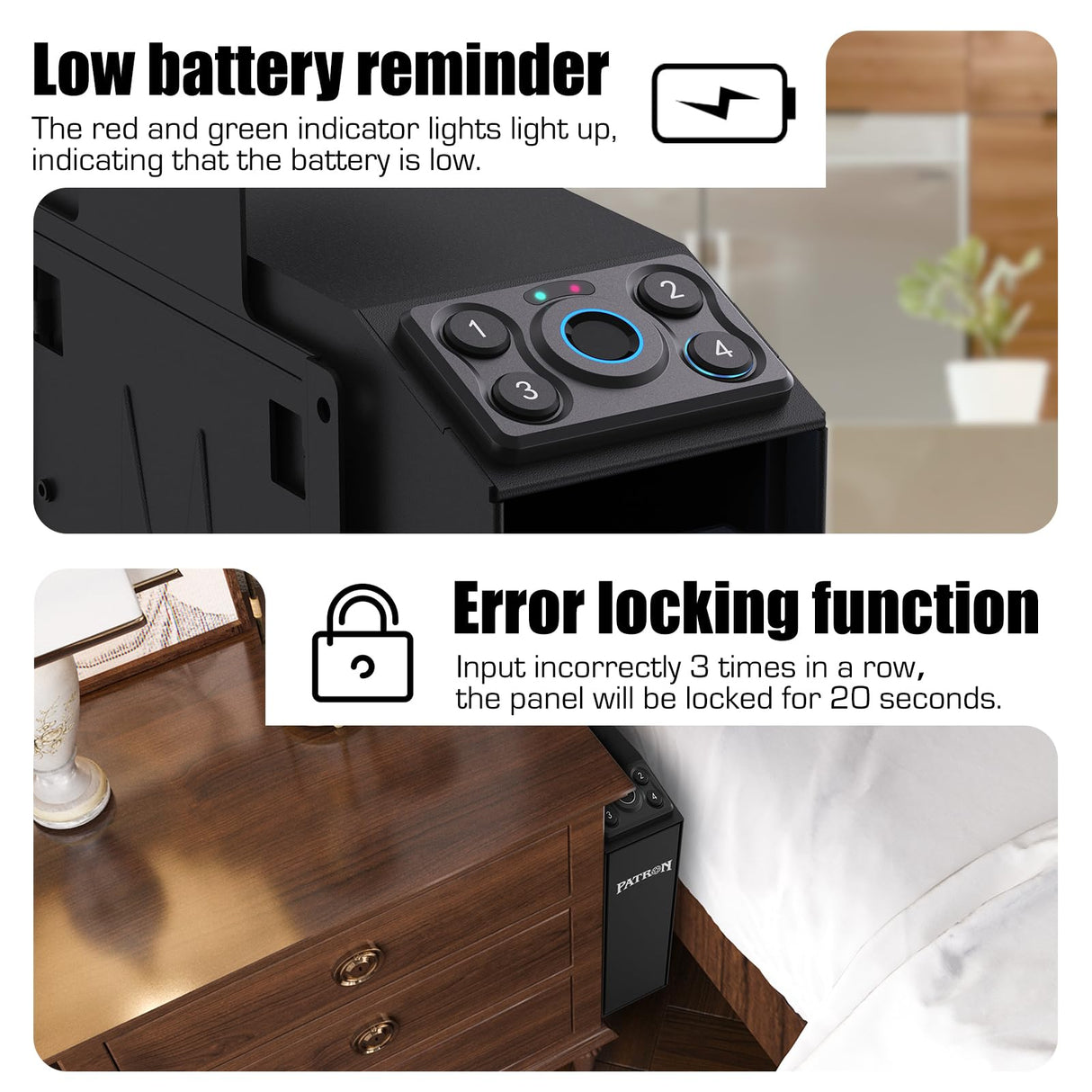 Biometric Slider Gun Safe for Handgun,Hidden Fingerprint Gun Safe Box for Home Nightstand Desk Bedside,Wall Mounted Lock Quickly Access Sliding Door Pistol safes,PIN Code Key PATRON