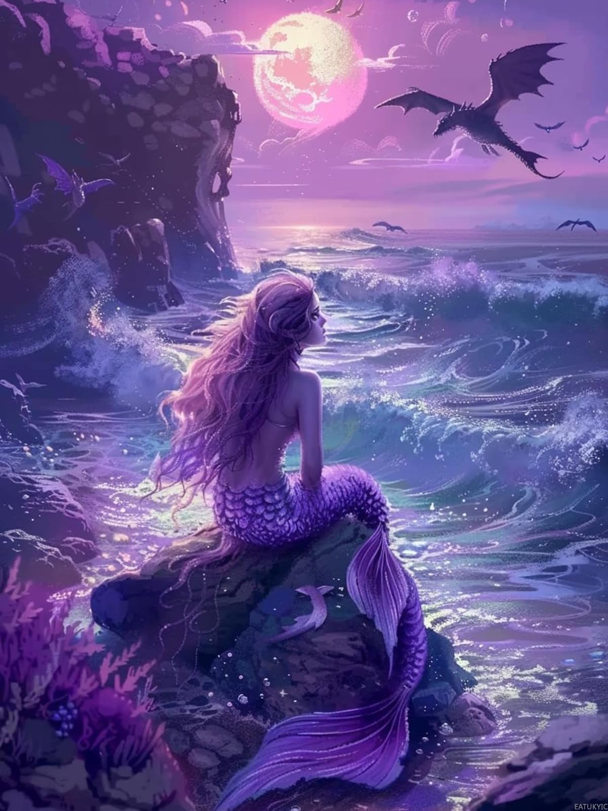 DIY Diamond Painting Kit for Adult Beginners, Sea Mermaid Kit, Adult Animal Diamond Painting Full Diamond Rhinestone Gemstone Art, Ideal Home Wall Decoration Gift 12x16 inch EATUKYIC