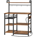 HOOBRO Rustic Brown Bakers Rack with Power Outlet and Storage Solutions HOOBRO