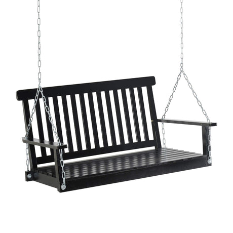 Outsunny 2-Seater Hanging Porch Swing Outdoor Patio Swing Chair Seat with Slatted Build and Chains, 440lbs Weight Capacity, Black Outsunny