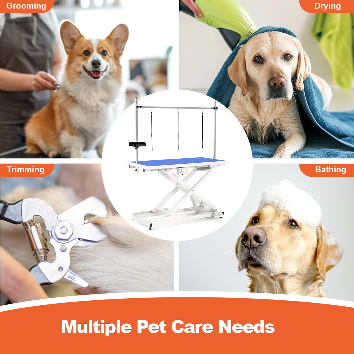 ynhunreth 49'' Electric Dog Grooming Table, Professional Heavy Duty Grooming Table for Dogs at Home 400lbs with Tool Organizer/3 Nooses/Adjustable Arm/Foot Control, Blue ynhunreth