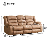 EBELLO Faux Leather Manual Reclining Sofa with 2 Concealed Cup Holders,Overstuffed Armrest 3 Seat Recliner Sofa, Couch for Living Room, Bedroom, Meeting Room, Light Brown(Sofa) EBELLO