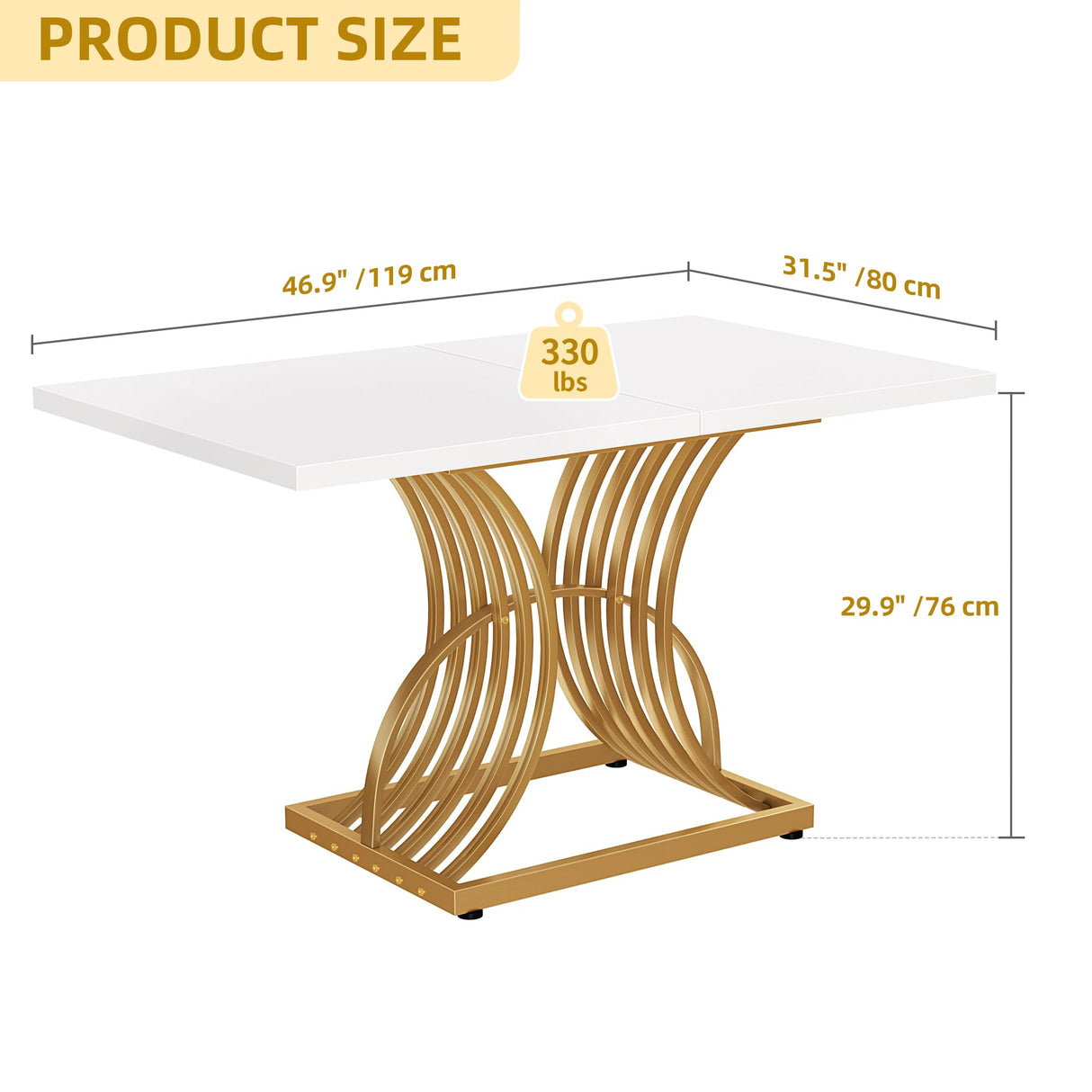 DWVO Modern Dining Table for 4 People 47 Inch Rectangular Kitchen Table with Faux Marble Tabletop and Gold Geometric Legs Small Dinner Table Kitchen & Dining Room Furniture White and Gold DWVO