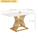DWVO Modern Dining Table for 4 People 47 Inch Rectangular Kitchen Table with Faux Marble Tabletop and Gold Geometric Legs Small Dinner Table Kitchen & Dining Room Furniture White and Gold DWVO