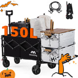 Moothing Wagons Carts Foldable, Collapsible Wagon with Wheels, Heavy Duty Grocery Cart, Utility Wagon with Tailgate, 150L Large Capacity with Brakes for Gardening, Camping, Shopping, Black D Moothing