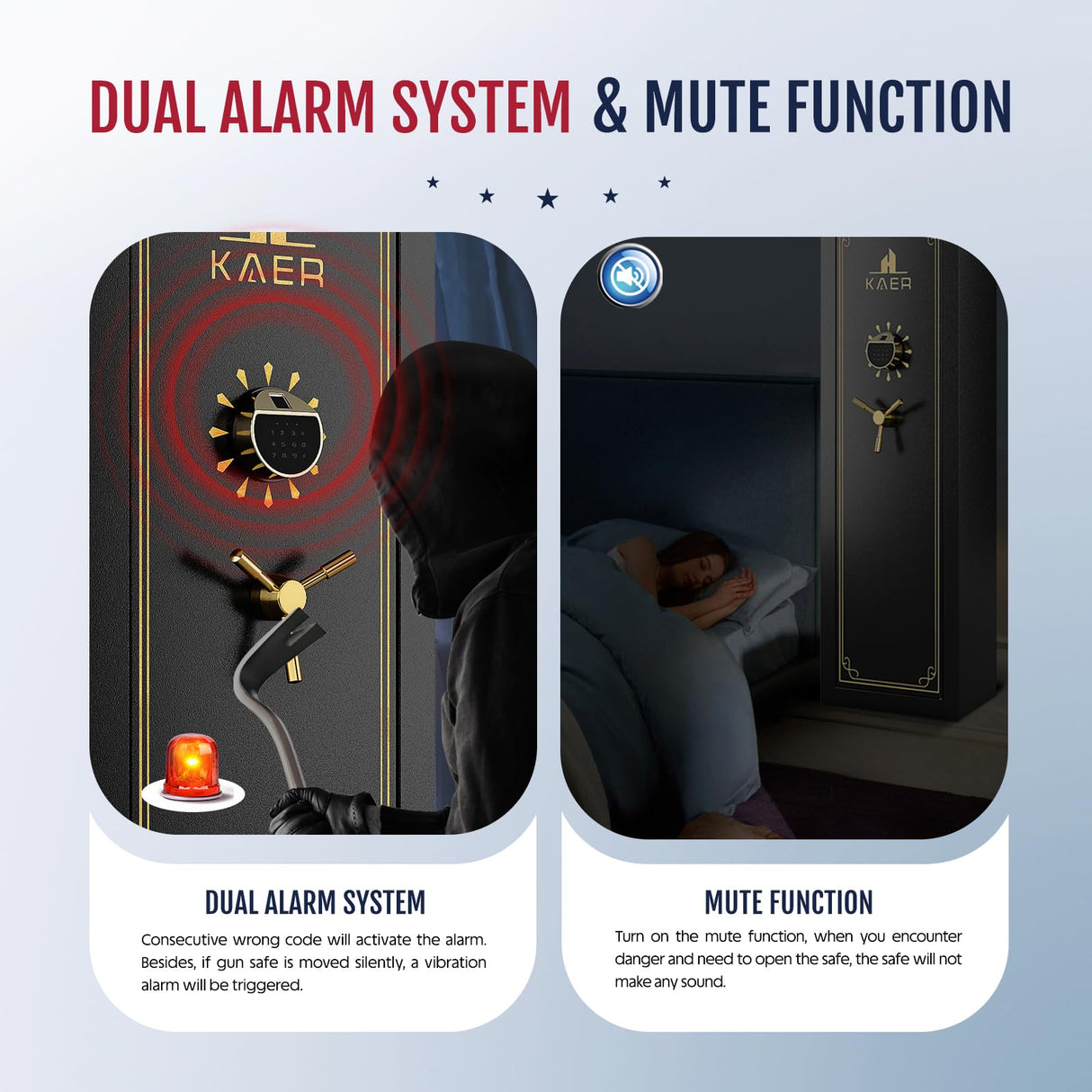 KAER 25 Gun Safe Biometric - Gun Safe for Rifles and Pistols Assembled, Large Gun Cabinet for Shotguns, Digital Fingerprint Rifle Safe with Removable Gun Racks,Pistol Pockets KAER
