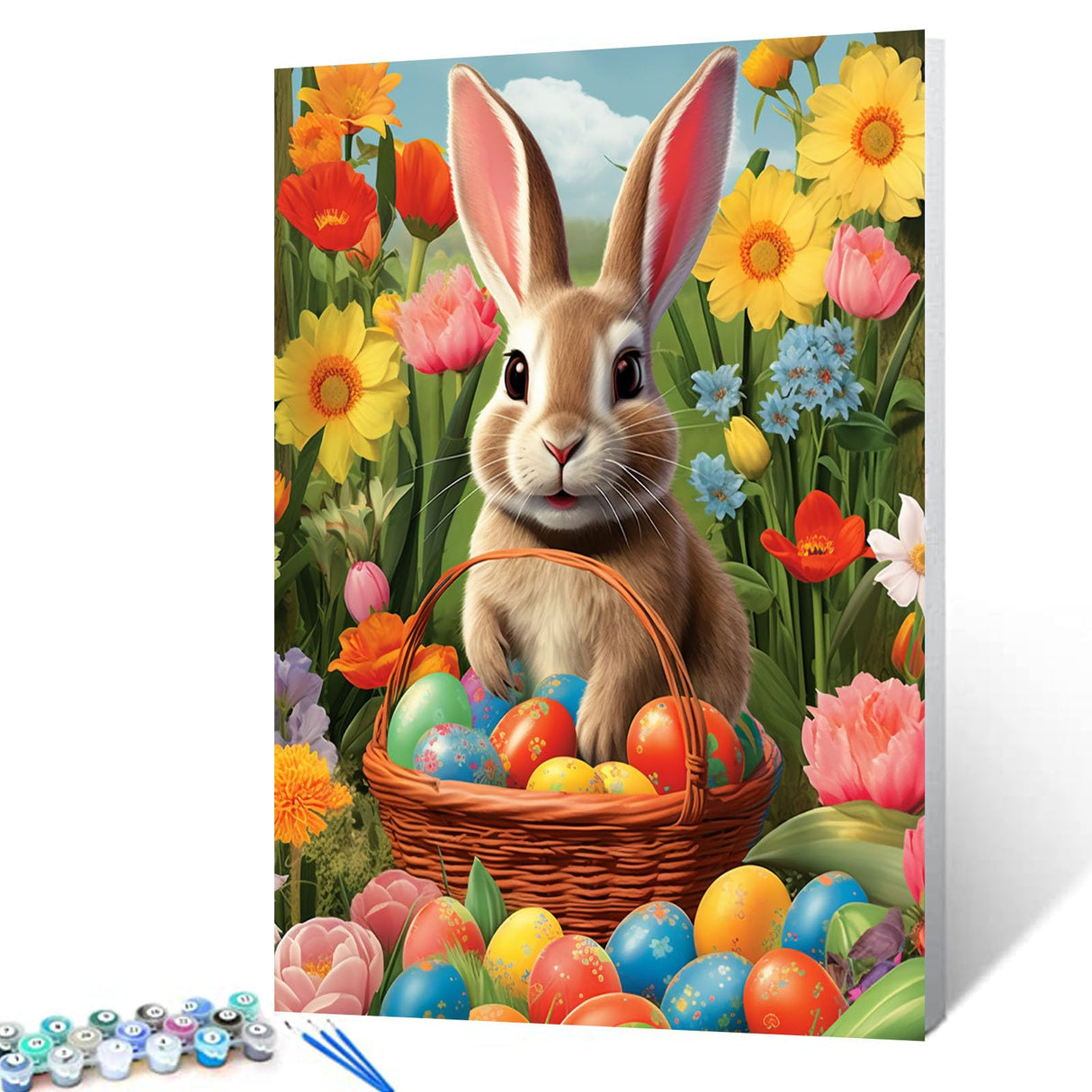 Aihonmin Easter Bunny Paint by Number DIY Acrylic Painting Paint by Number Kit for Kids Adults Beginner Spring Garden DIY Painting by Numbers Painting Arts Craft 16x20In Easter Day (Frameless) Aihonmin