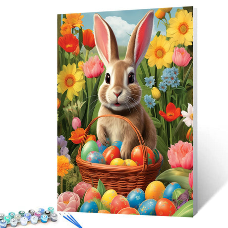Aihonmin Easter Bunny Paint by Number DIY Acrylic Painting Paint by Number Kit for Kids Adults Beginner Spring Garden DIY Painting by Numbers Painting Arts Craft 16x20In Easter Day (Frameless) Aihonmin