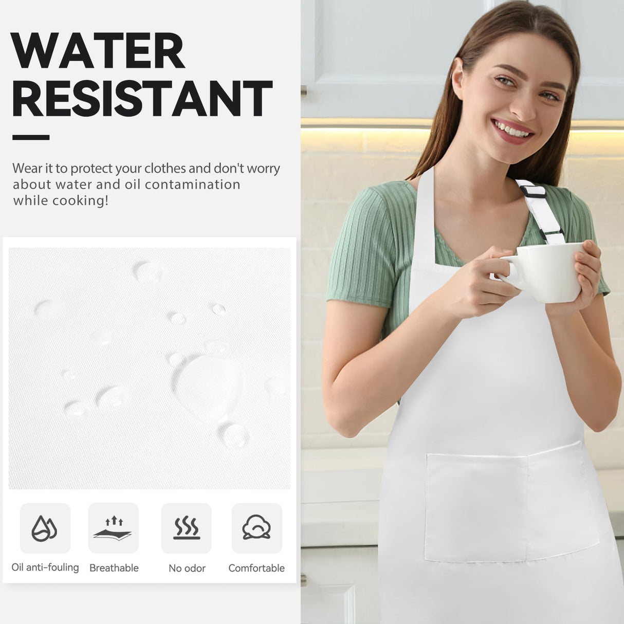 NLUS Extra Large Aprons for Men, Adjustable White Chef Apron for Men Kitchen Cooking Aprons for Women with 2 Pockets, Water & Oil Resistant - 1 PACK NLUS