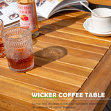 Greesum 5 Pieces Small Patio Sofa, Acacia Wood Outdoor Conversation Sets with Tea Table for Garden Porch and Backyard, Beige Greesum