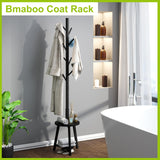 BMOSU Coat Rack freestanding Stand with Shelf Bamboo Wooden Coat Tree Easy Assembly 8 Hooks Standing Jackets Hanger Hallway Office Floor Coat Stand Black BMOSU