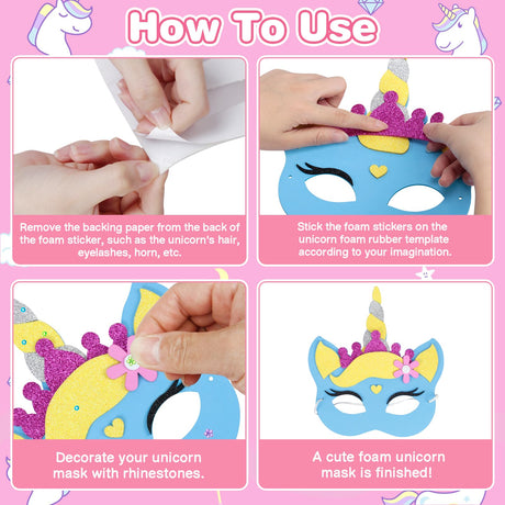 Fennoral 6 Pack Unicorns Masks Craft for Kids Creative Make Your Own Unicorns Masks Foam Stickers DIY Arts and Crafts for Kids Boys Girls Unicorns Theme Party Decorations Birthday Gift Fennoral