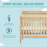 Dream On Me Aden 4-in-1 Convertible Mini Crib In Natural, Greenguard Gold Certified, Non-Toxic Finish, New Zealand Pinewood, With 3 Mattress Height Dream On Me