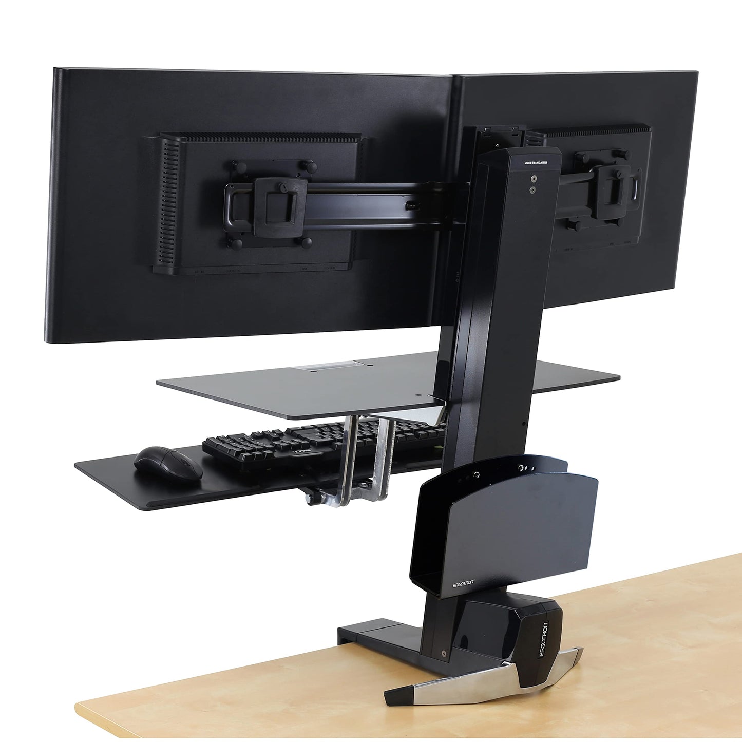 Ergotron – WorkFit-S Dual Monitor Standing Desk Converter, Sit Stand Workstation for Tabletops – With Worksurface, Black - WoodArtSupply