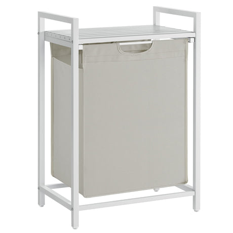 VASAGLE Laundry Hamper, Laundry Basket, Laundry Sorter with A Pull-Out and Removable Bag, Shelf, Metal Frame, 17.2 Gallons (65 L), 19.7 x 13 x 28.4 Inches, White UBLH101W01 VASAGLE