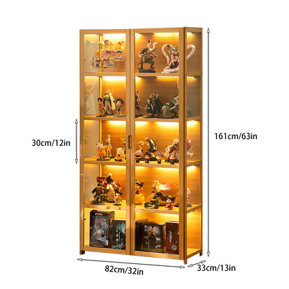 5-Tier Curio Display Cabinet, Storage Shelves with Acrylic Door, Collectibles Toy Organizers Rack & Display Shelf, Display Case for Playroom Bedroom Toddler's Room Kids Bookcase (Wooden doubl - WoodArtSupply