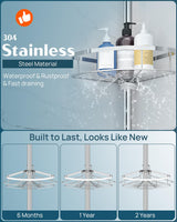 SEIRIONE Rustproof Shower Corner Caddy Organizer for Bathroom, 4 Adjustable Shelves with Tension Pole, for Bathtub Shampoo Accessories Storage Holder, 34 to 116 Inch Height SEIRIONE