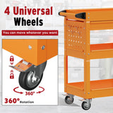 Cemostey 3-Tier Rolling Utility Cart, Heavy Duty Tool Cart on Wheels, Metal Service Cart with Locked Drawers for Garage, Warehouse and Repair Shop (Orange) Cemostey