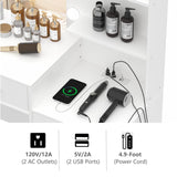 Irontar Makeup Vanity Table with Mirror & Lights, Vanity Desk with Power Strip, Large Drawer & Six Open Storage Dresser, 3 Lighting Modes Adjustable Brightness, Dressing Table, White WDT006W Irontar