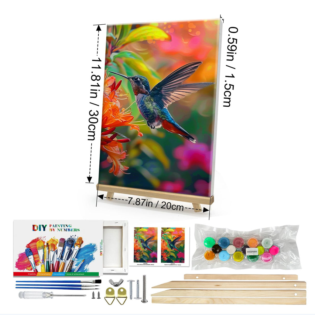 HeeBenor Framed Paint by Numbers Kit for Adults, Hummingbird Paint by Numbers Kit for Adults with Easel, DIY Flower Bird Paint by Number with Frame, Adult Paint by Number Kits Framed Canvas 8x12 Inch HeeBenor