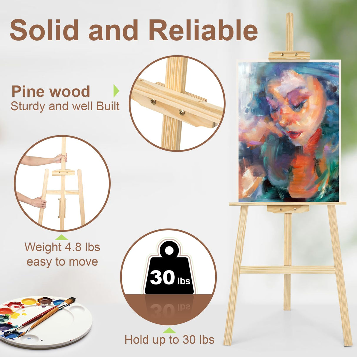 JEAWIWI 1Pcs Wooden Easel for Painting-Adjustable Easel Stand for Painting and Canvas, Holds Up to 42", Lightweight Pine Art Easel Stand, Large Easel for Painting for Beginners, and Artists JEAWIWI