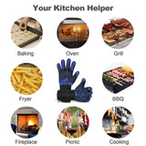 BBQ Gloves for Smoker, 1472℉ Extreme Heat Resistant Gloves, 14 Inch Silicone Non-Slip Grill Gloves with Extra Long Cuff, Safe Oven Gloves for Barbecue, Fryer, Baking, Outdoor Camping (Blue) GOTZHA