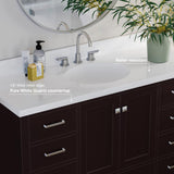 ARIEL Bathroom Vanity 55" Inch with Pure White Quartz Countertop and Oval Sink in Espresso, 2 Soft Closing Doors, 9 Full Extension Dovetail Drawers, with Backsplash, No Mirror ARIEL