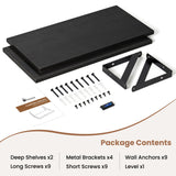 Axeman Floating Shelves for Wall, 8 Inch Deep Black Floating Shelves Set of 2, 16W x 8D Wall Mounted Black Shelves for Bookshelf Living Room Bedroom Home Office Bathroom - Black Axeman